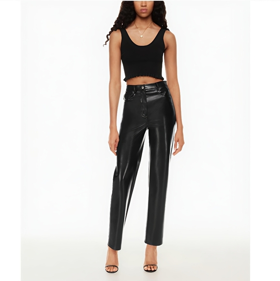 Aritzia Wilfred NWT The Melina Super High Rise Striaght Leg Leather Pants 10 - Picture 2 of 13